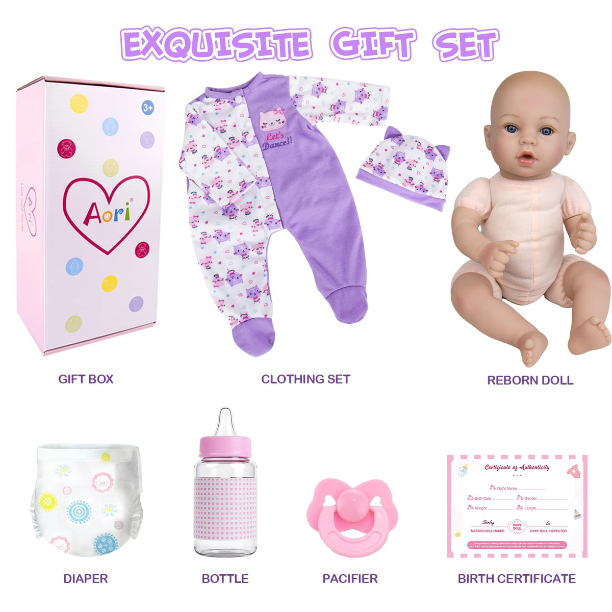 Aori Reborn doll dressed in newborn clothing for versatile styling.