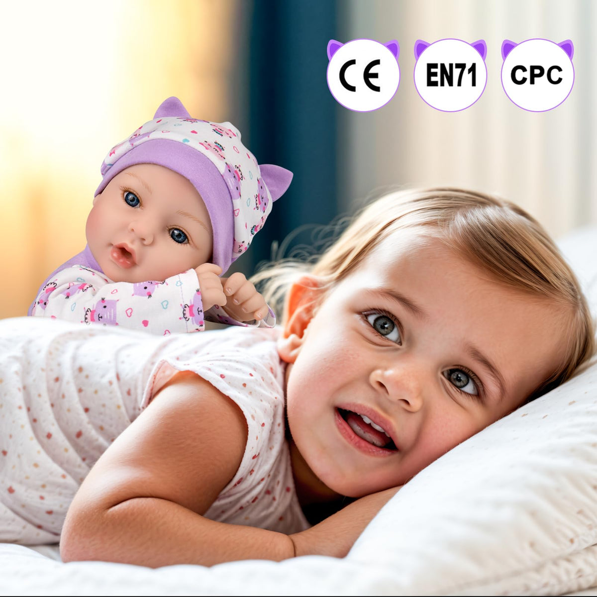 Aori Reborn doll features rosebud lips for gentle expression.