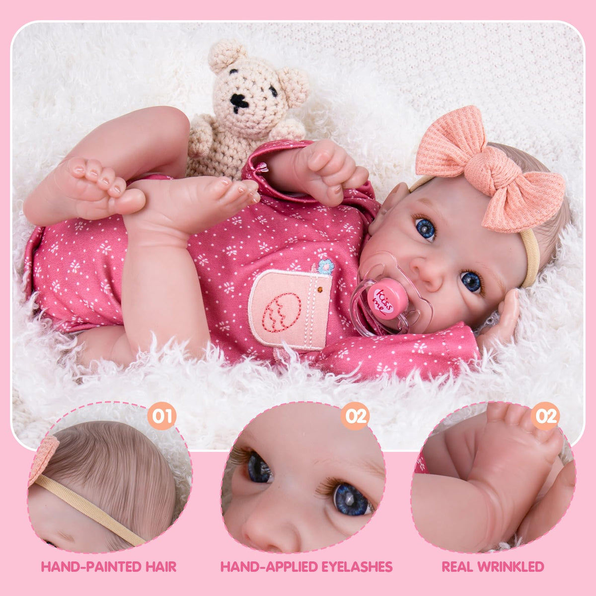 Aori Reborn doll accessories set with bottle and magnetic pacifier for daily play