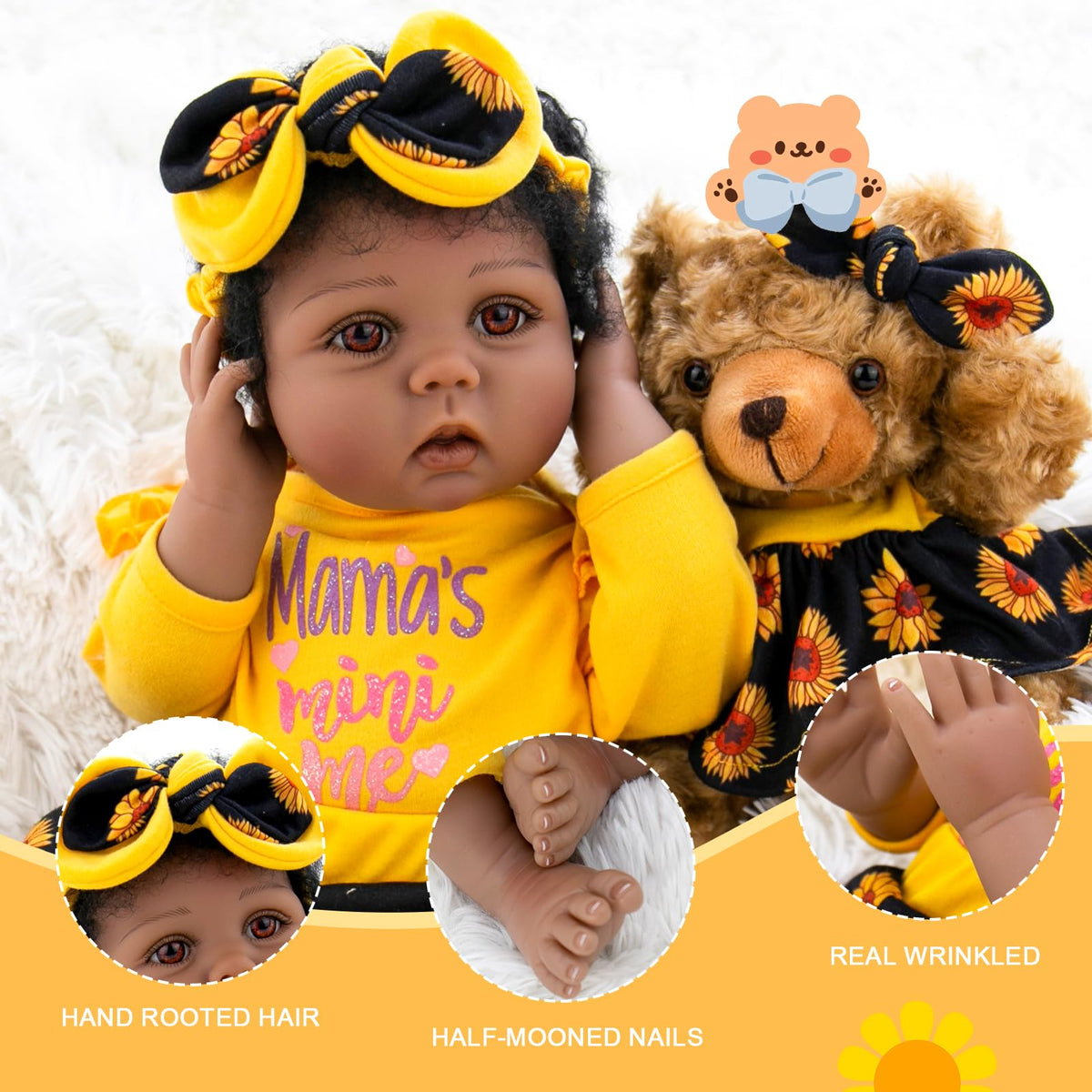 Aori Reborn Baby Doll Black curly hair and hairpins support roleplay.