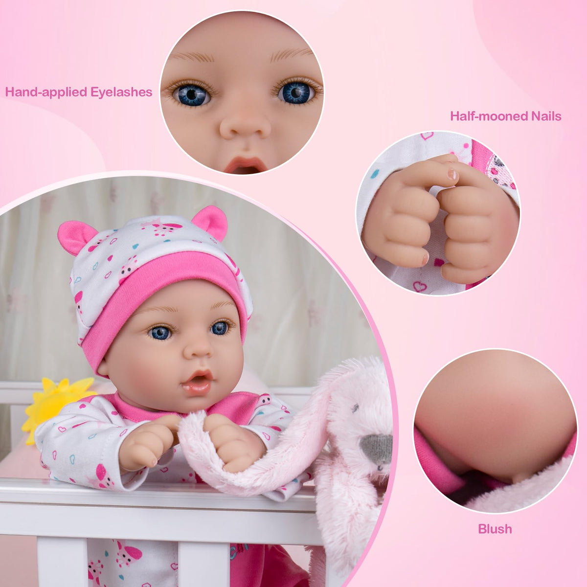 Aori Reborn Baby Dolls Girl hair detail adds lifelike charm for storytelling and photo moments.