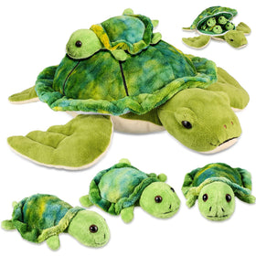 Aoriher 12-inch mommy turtle plush with four baby turtles for cuddly play.