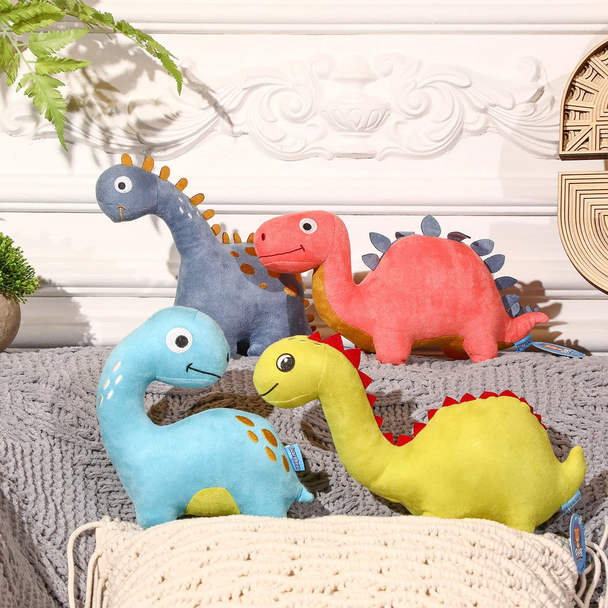 Aoriher 9-inch navy dinosaur plush for soft room decor.
