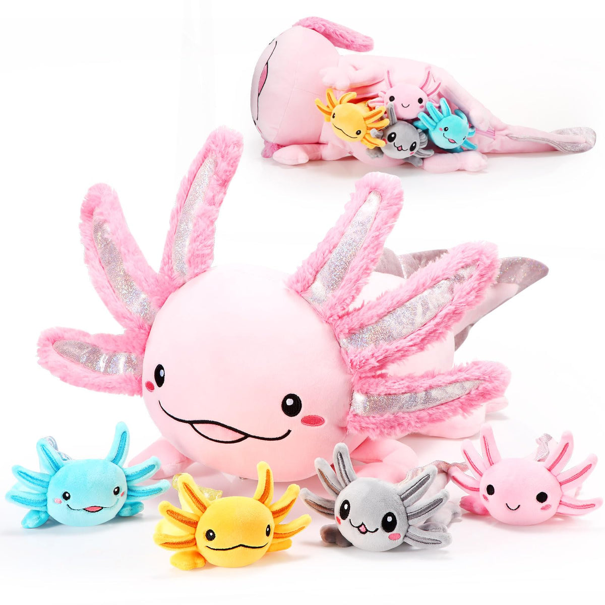 Aoriher 24 inch pink axolotl mom plush cozy bedtime companion