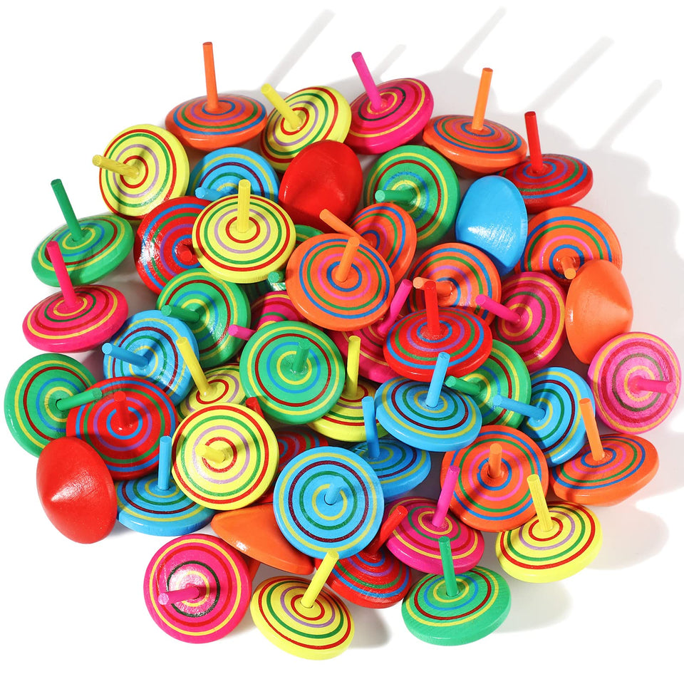 Aoriher colorful wood spinning top in rainbow hues enhances focus.