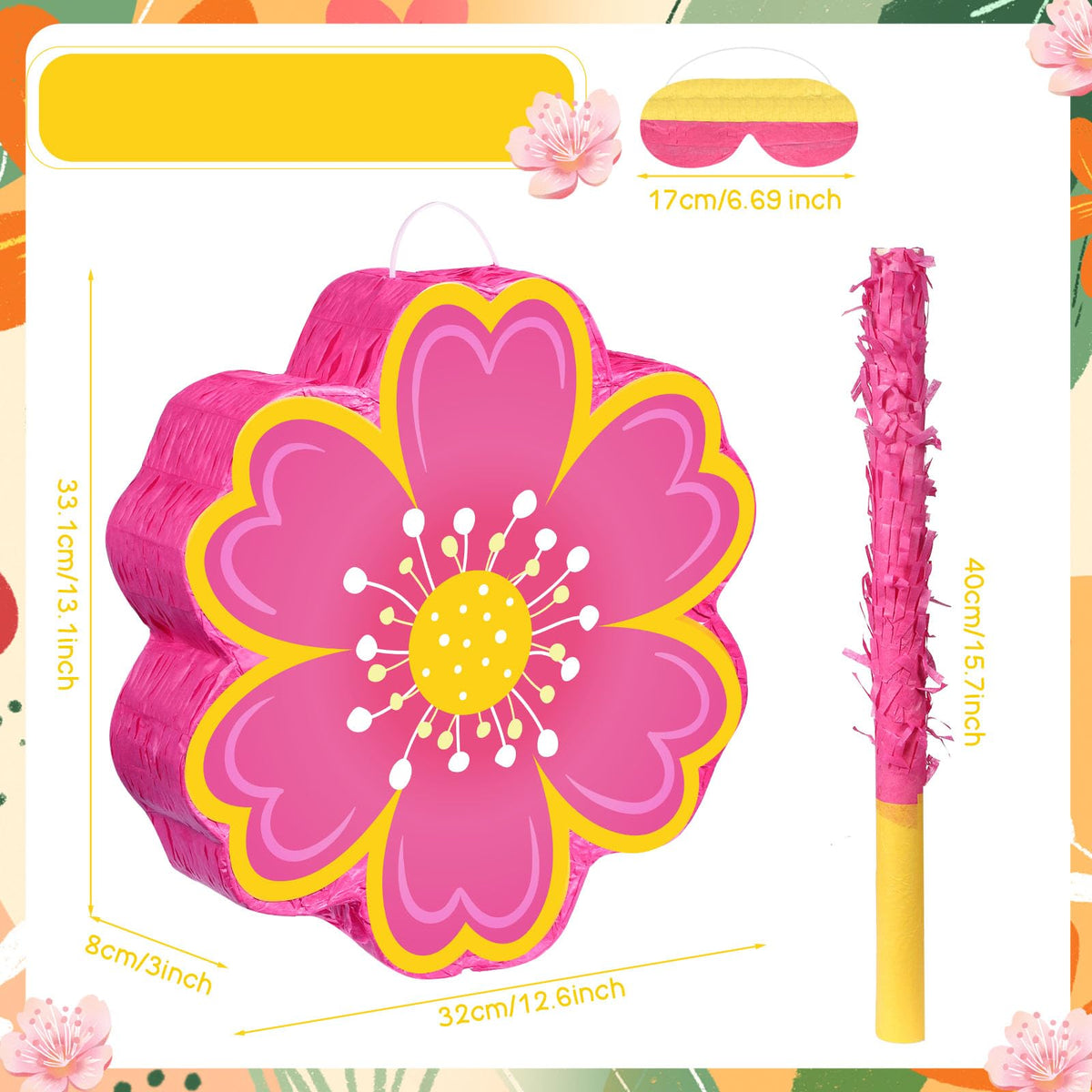 Aoriher blindfold with daisy pinata for an interactive birthday game.