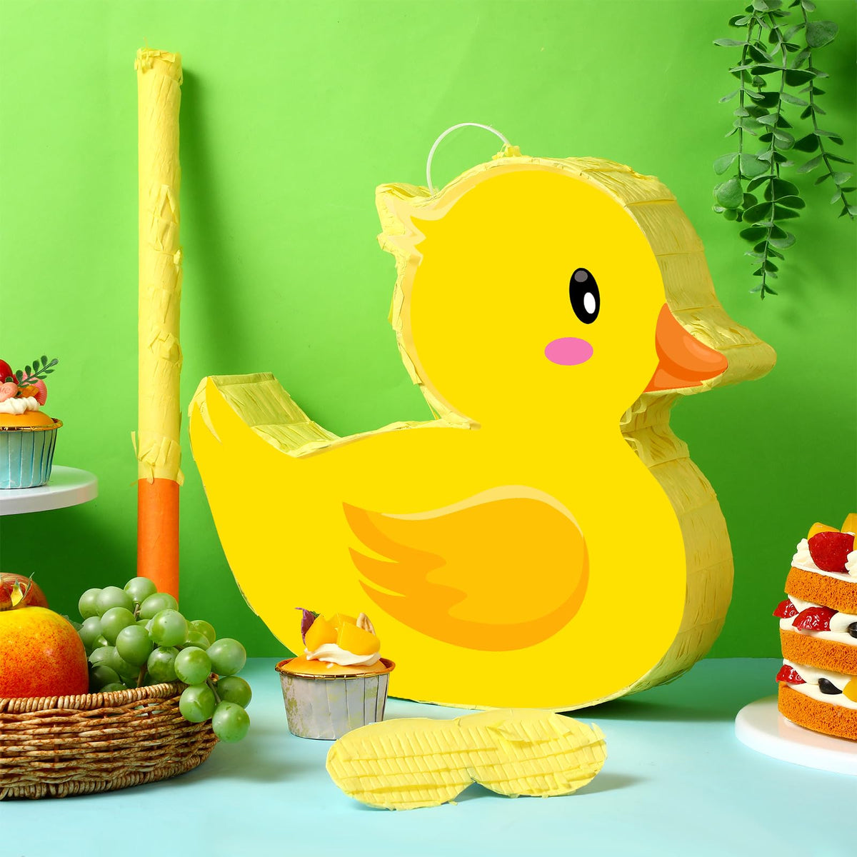 Aoriher duck pinata side view as a colorful centerpiece for celebrations.