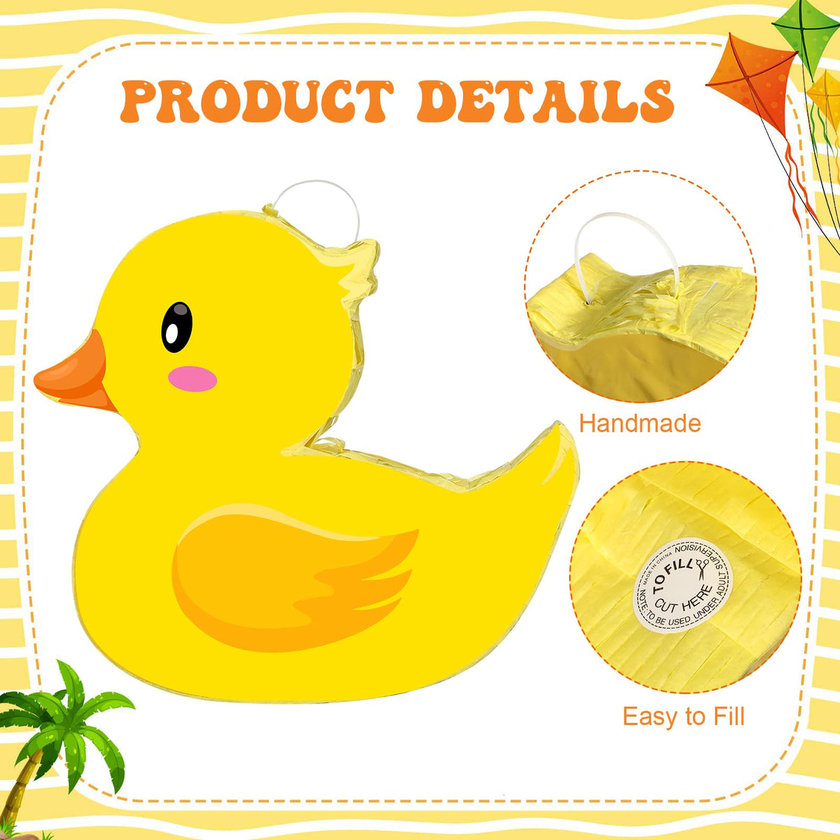 Aoriher duck pinata with stick ready for a playful crowd game.