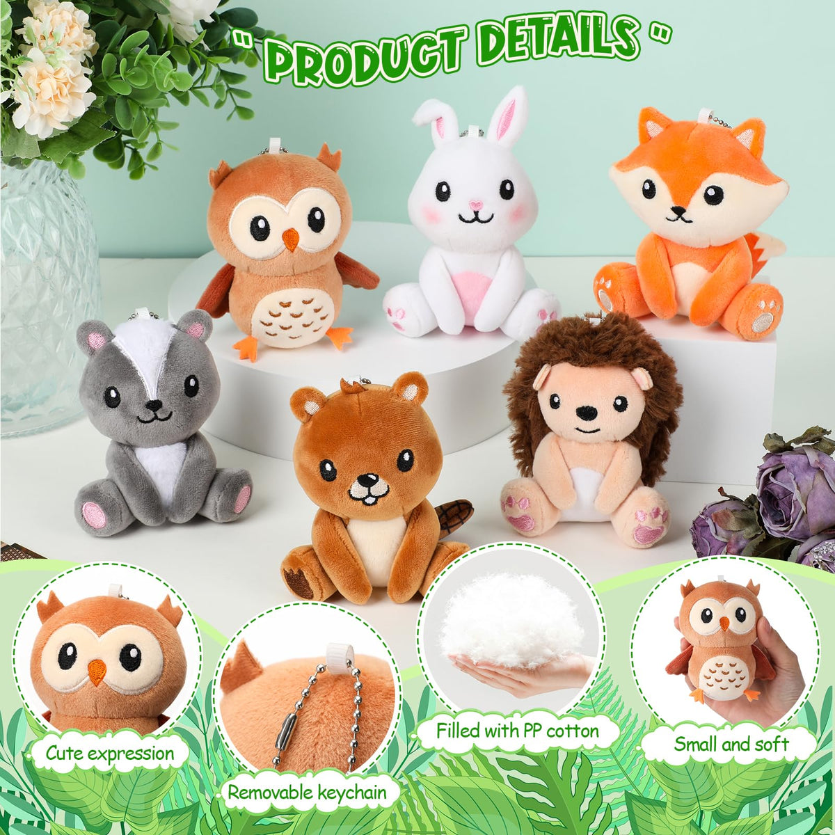 Aoriher mini woodland beaver plush keychain, playful desk friend