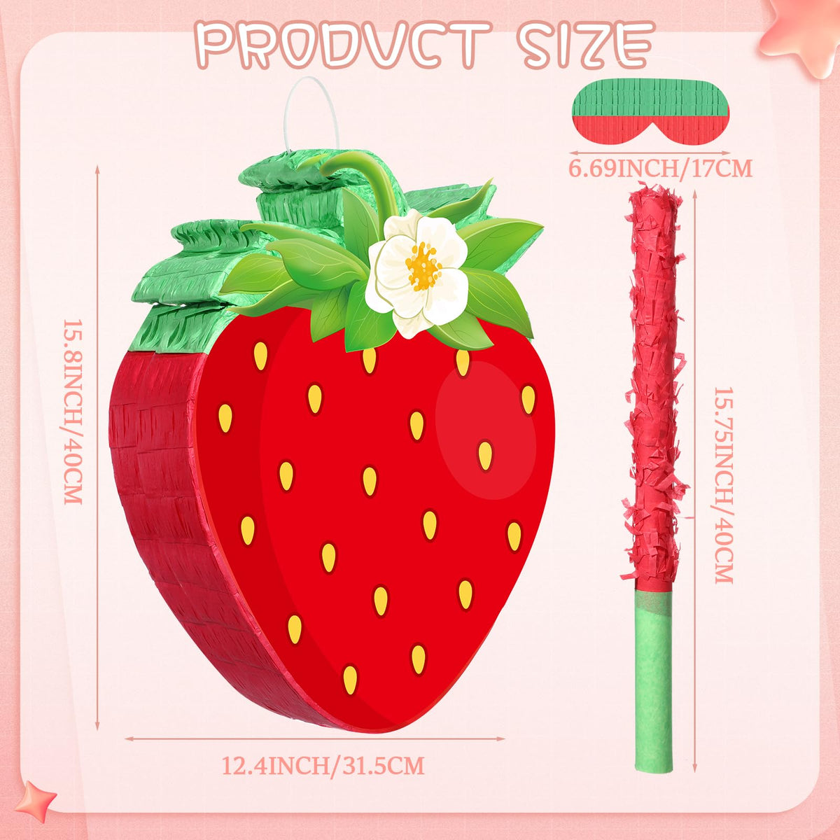 Aoriher pinata mask adds playful mystery to strawberry-themed activities.