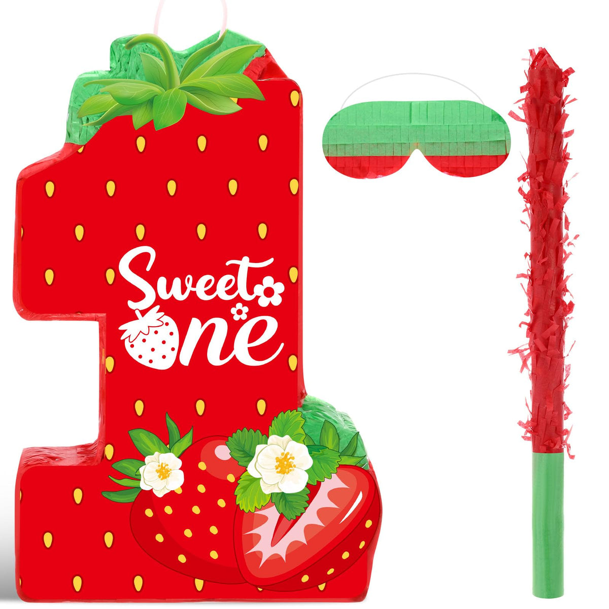 Aoriher Strawberry Piñata hanging for vibrant party decor and interactive fun.