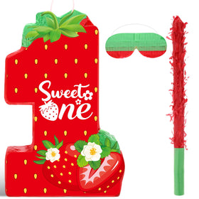 Aoriher Strawberry Piñata hanging for vibrant party decor and interactive fun.