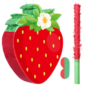 Aoriher strawberry pinata in bright red, ideal as birthday party decor.