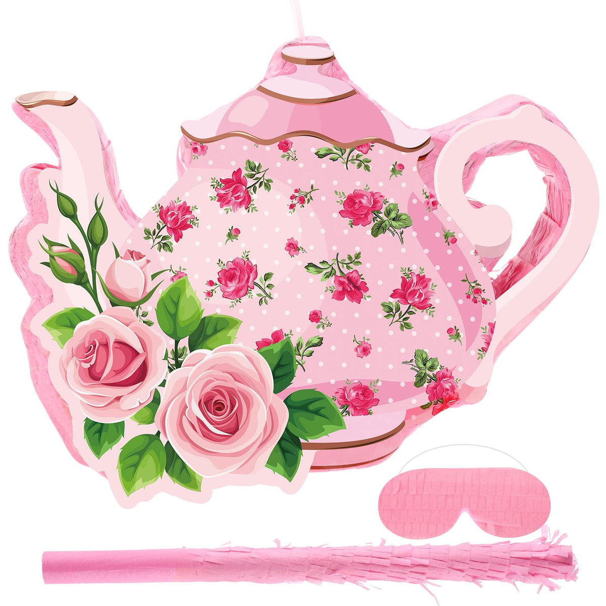 Aoriher tea party pinata teapot pink decor enhances tea party vibes and photo moments.