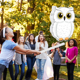 Aoriher woodland party decoration featuring the snowy owl pinata.