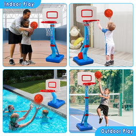 AOSPHYS toddler hoop with four inflatable balls and pump included.