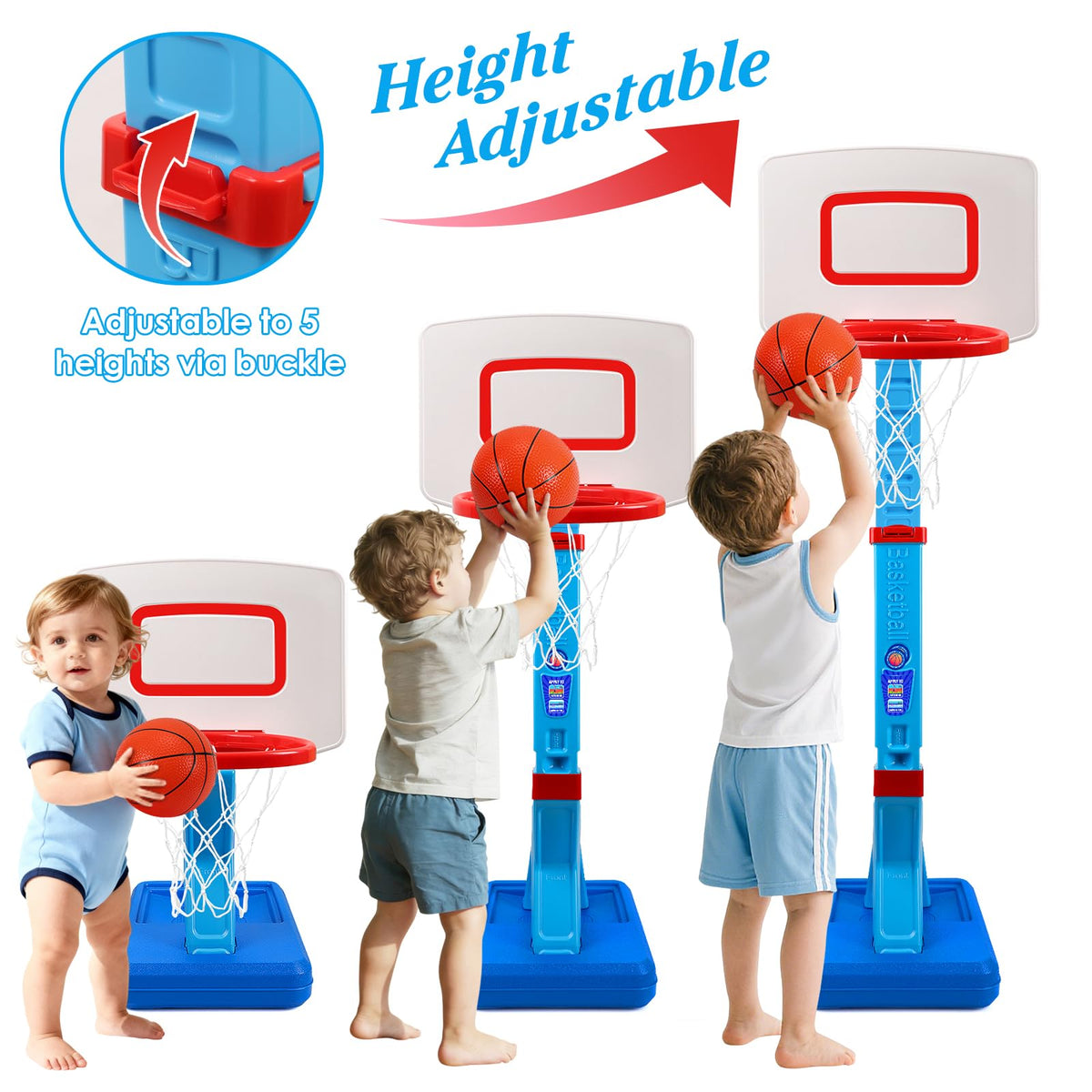 AOSPHYS toddler hoop features anti-tip base for safer play.