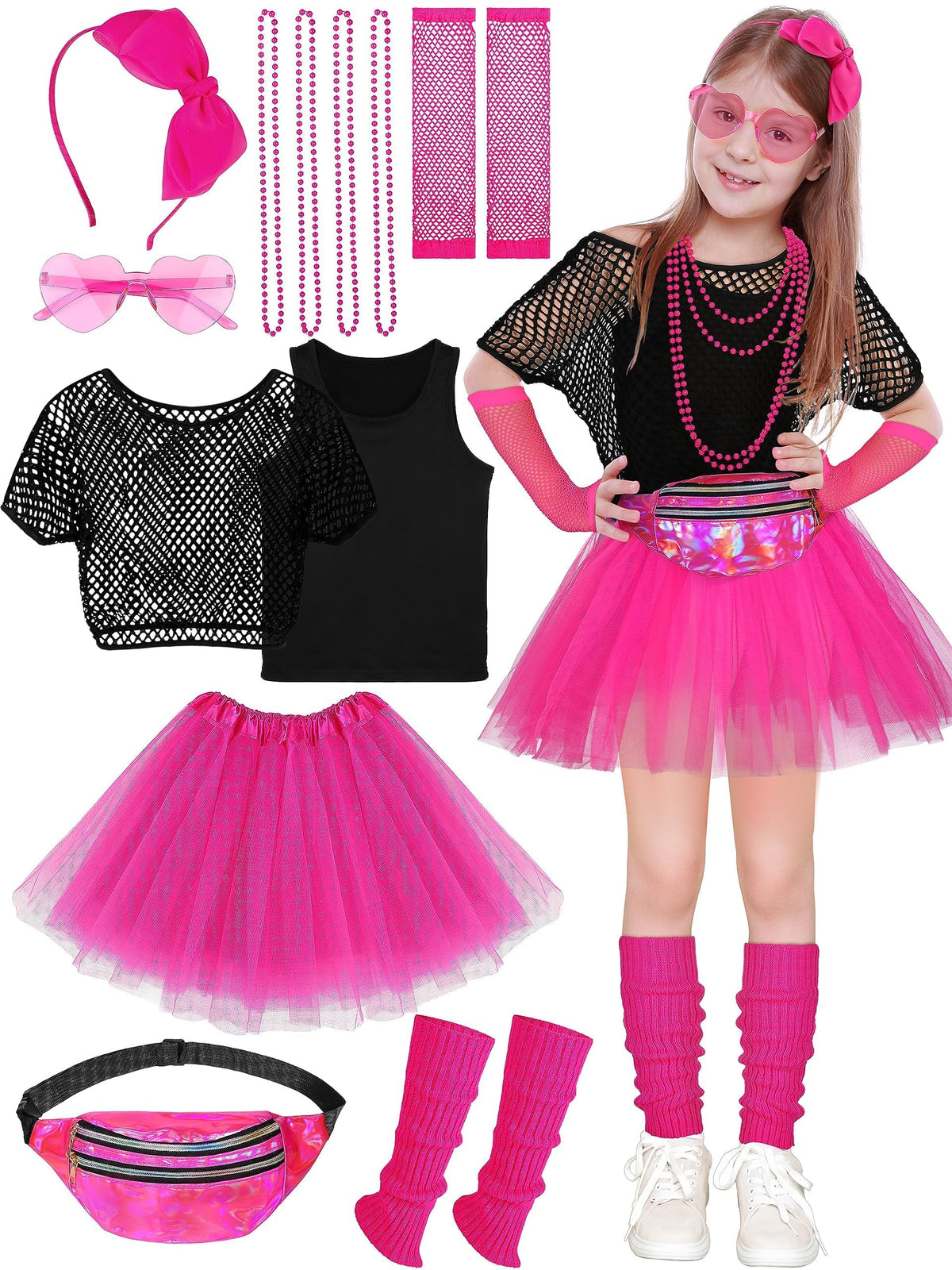 AOTHSO girls 80s tutu skirt in hot pink adds playful retro flair to parties