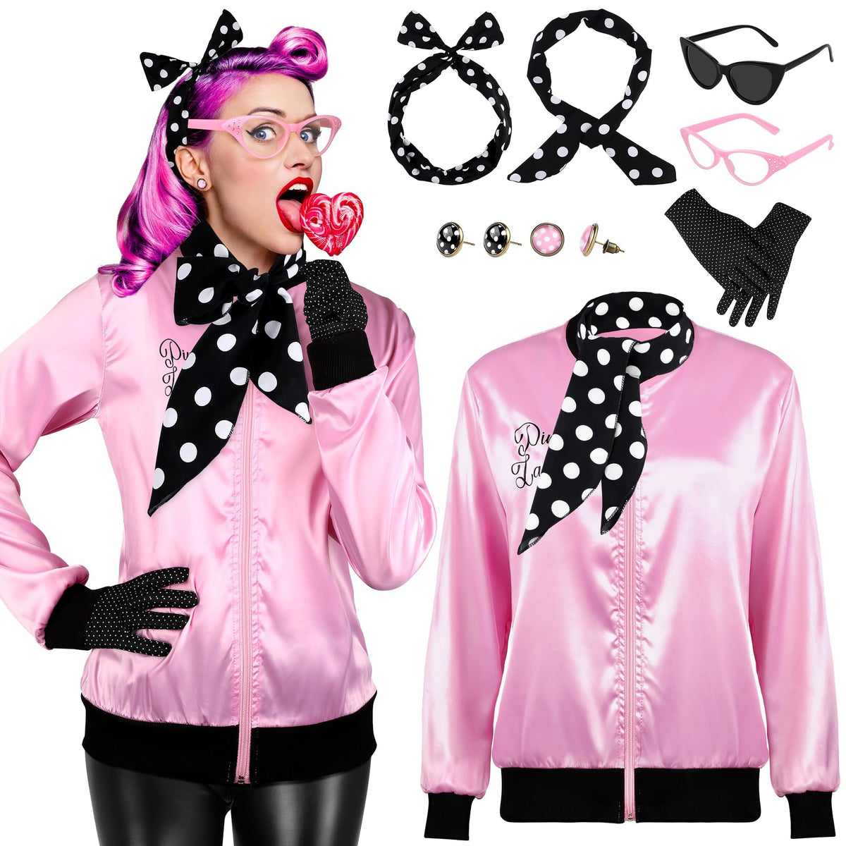 AOTHSO 1950s pink jacket with satin finish for chic retro styling.