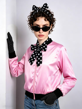 AOTHSO black polka-dot earrings finish the retro look.