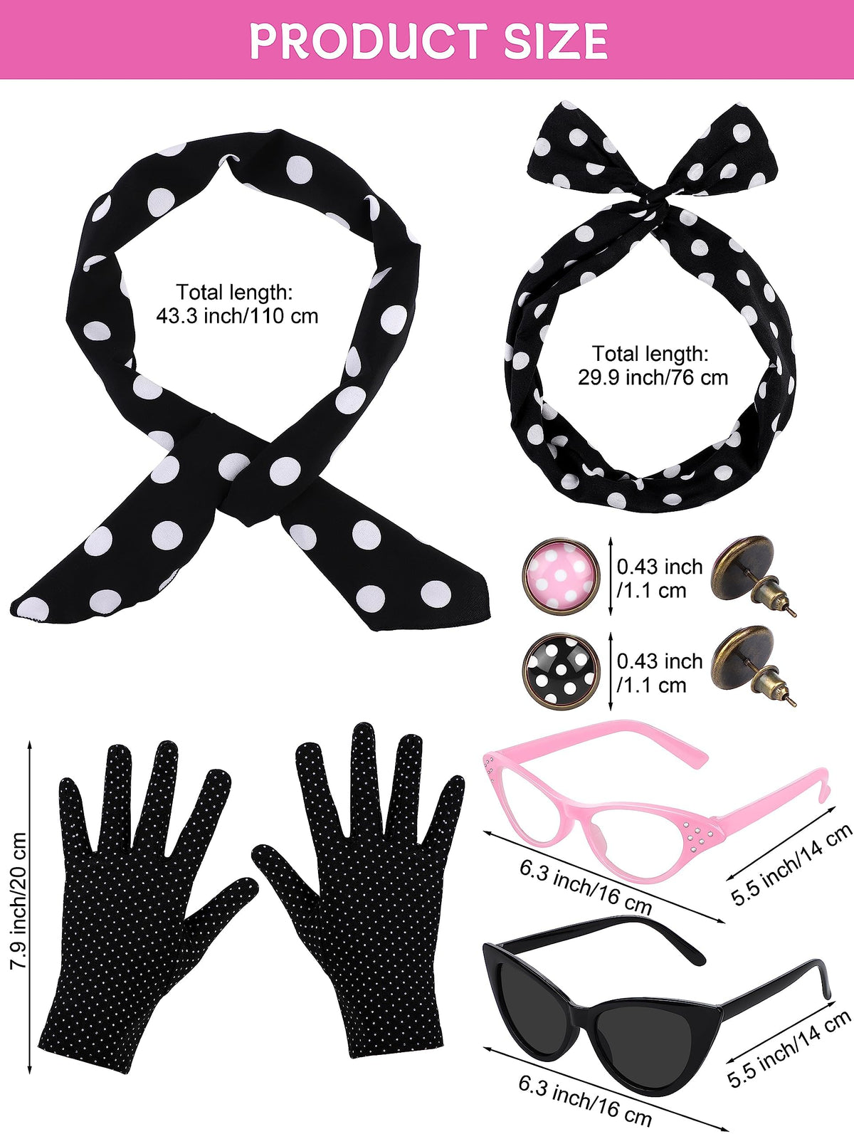 AOTHSO black polka-dot silk scarf adds retro flair.