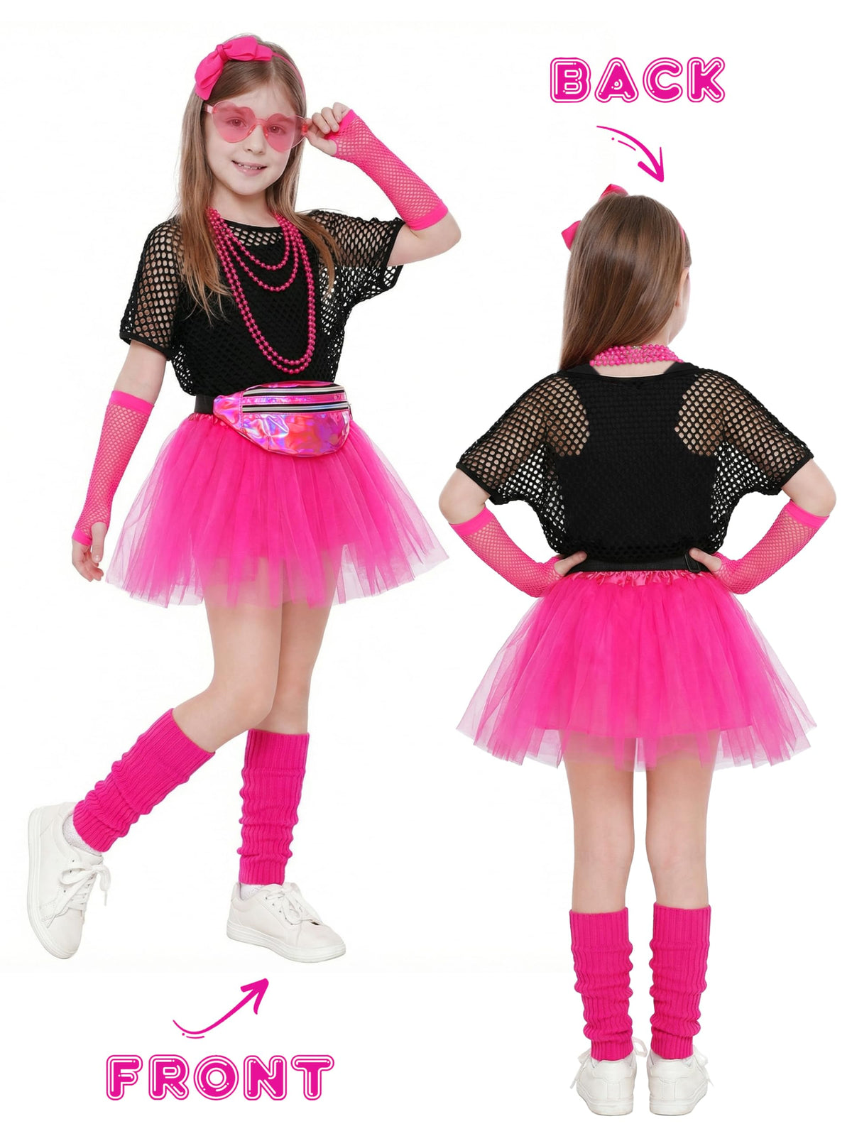 AOTHSO fishnet gloves and leg warmers showcase authentic 80s style.