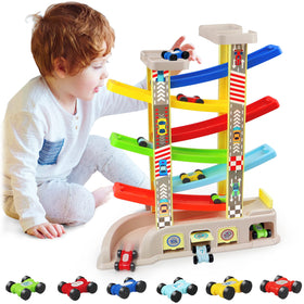 aotipol race track with 2 parking lots supports cooperative play and turn-taking.