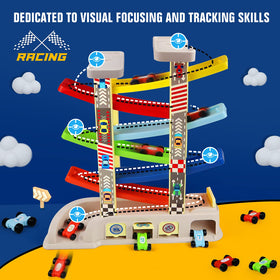 aotipol ramp racer with three garages enables imaginative car parking scenarios.