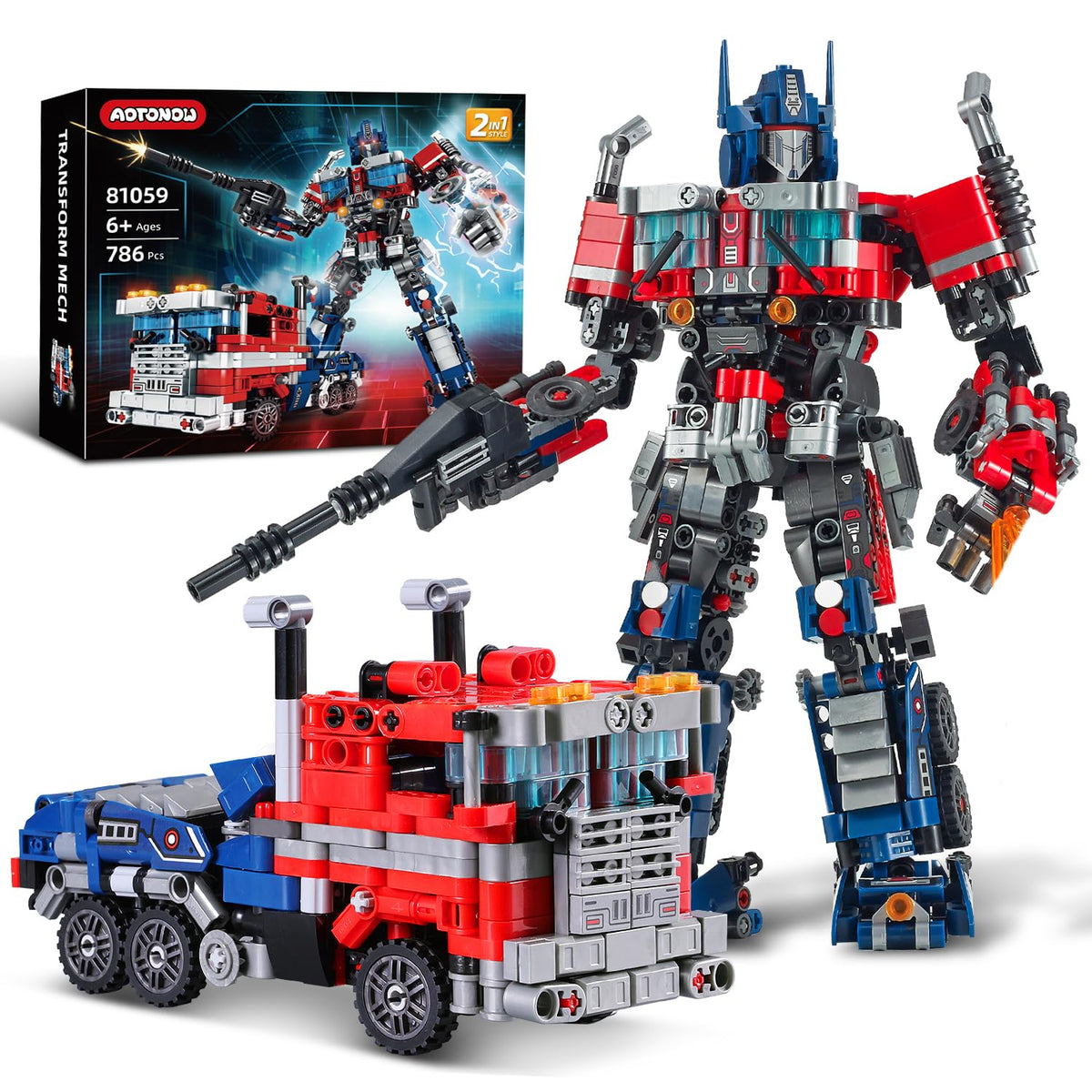 Aotonow 2-in-1 Transform Robots robot figure, durable bricks for hours of imaginative play