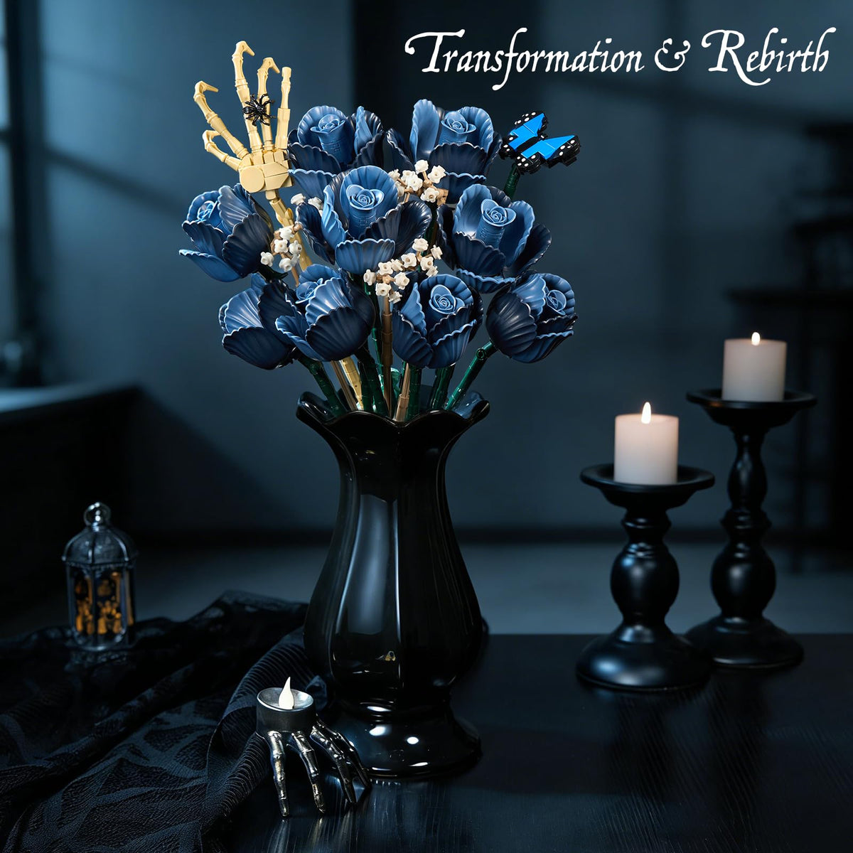 AOXEKBOLO butterfly wings glow-in-the-dark accessory enhances eerie romantic vibe.