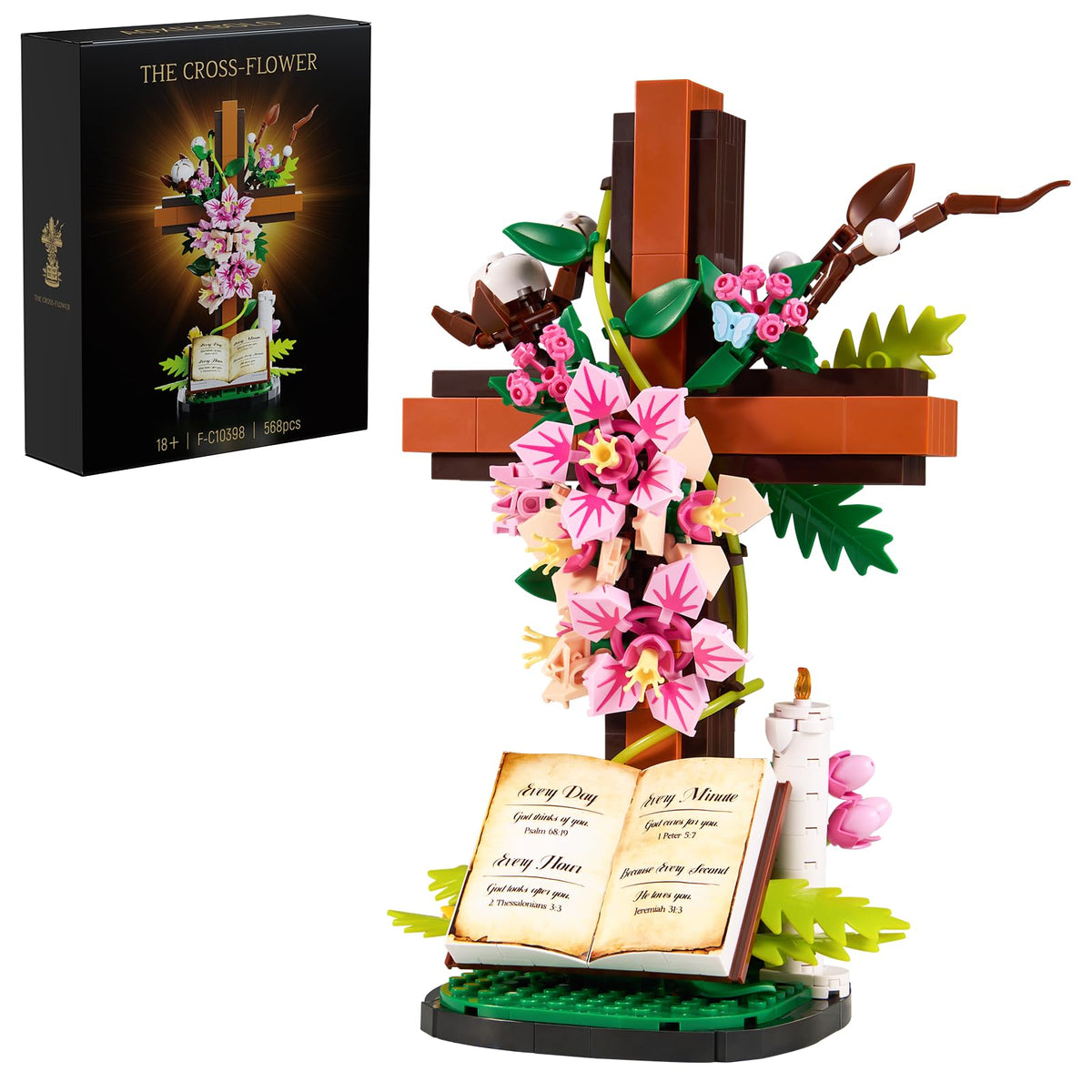 AOXEKBOLO Jesus Cross Flower Building Set complete model for inspirational display