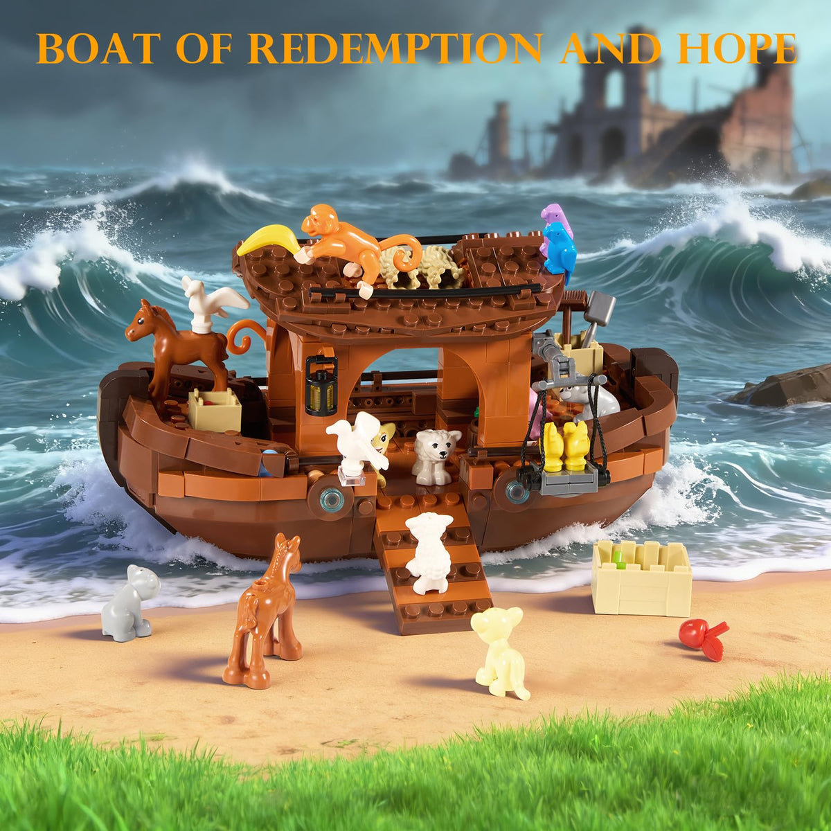 AOXEKBOLO Noah's Ark upper cabins assembly for easy construction and storytelling