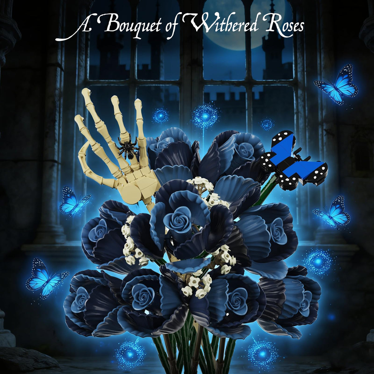 AOXEKBOLO skull hands figure highlights poseable elements for dramatic bouquet presentation.