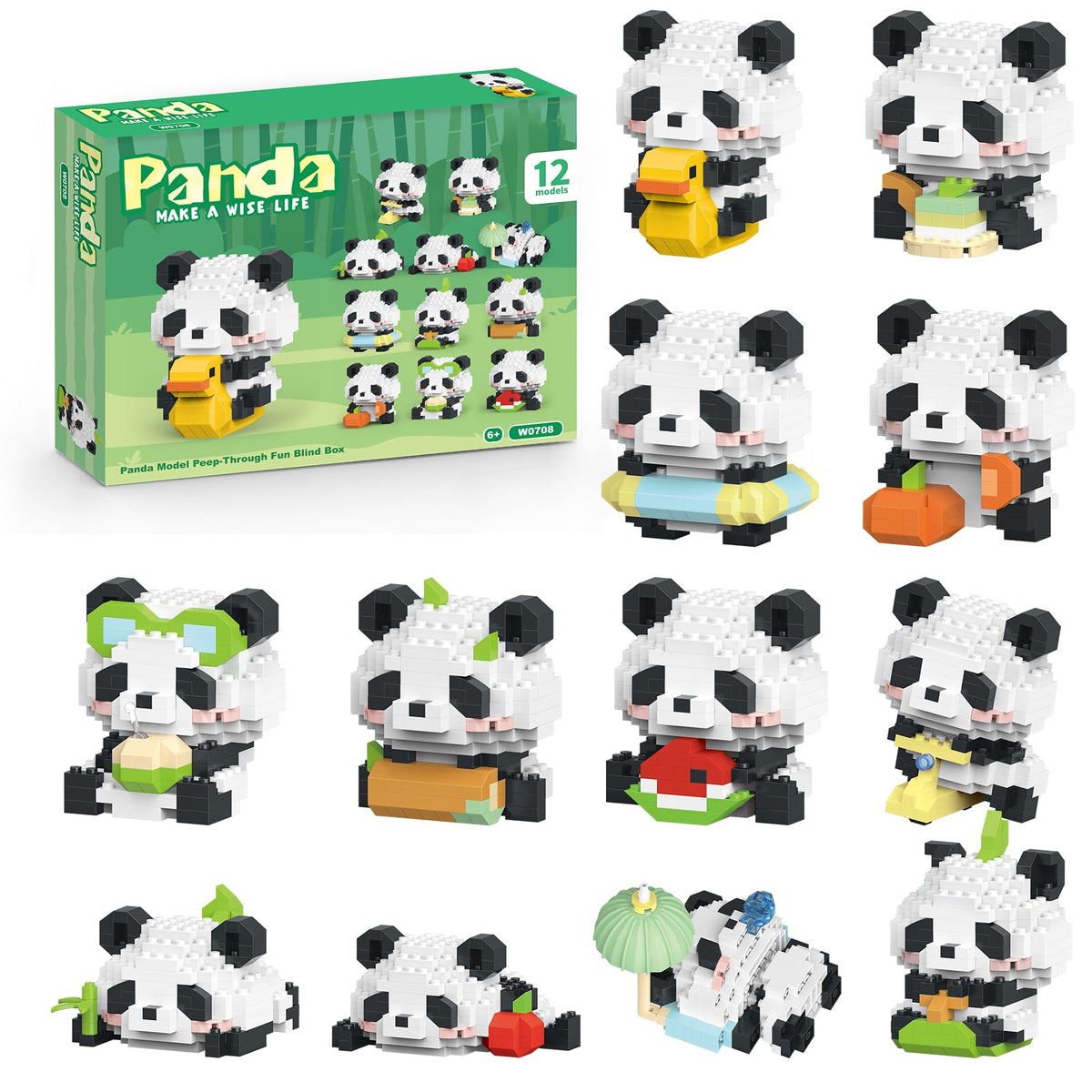 APENGBAOL 12-pack panda building block set packaging for kid party favors.