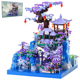 APENGBAOL Peach Blossom Pond lights illuminate the miniature scene for a calming workspace display.