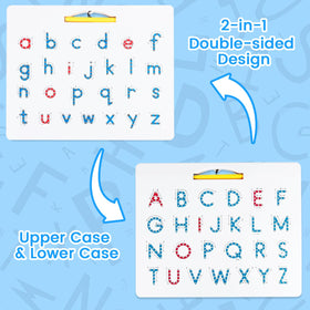 Apfity board showing uppercase and lowercase sides with numbered arrows guidance