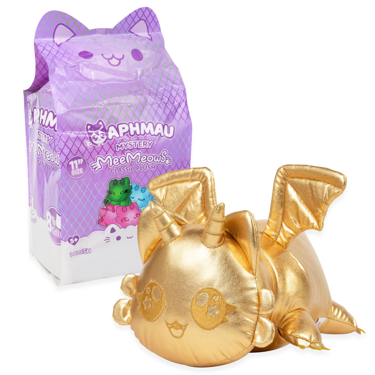 Aphmau MeeMeows 11-inch Topaz Dragon Cat plush with warm tones for cozy hugs.