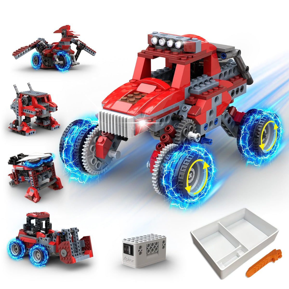 Apitor 8in1 STEM kit front cover shows colorful parts for budding engineers.