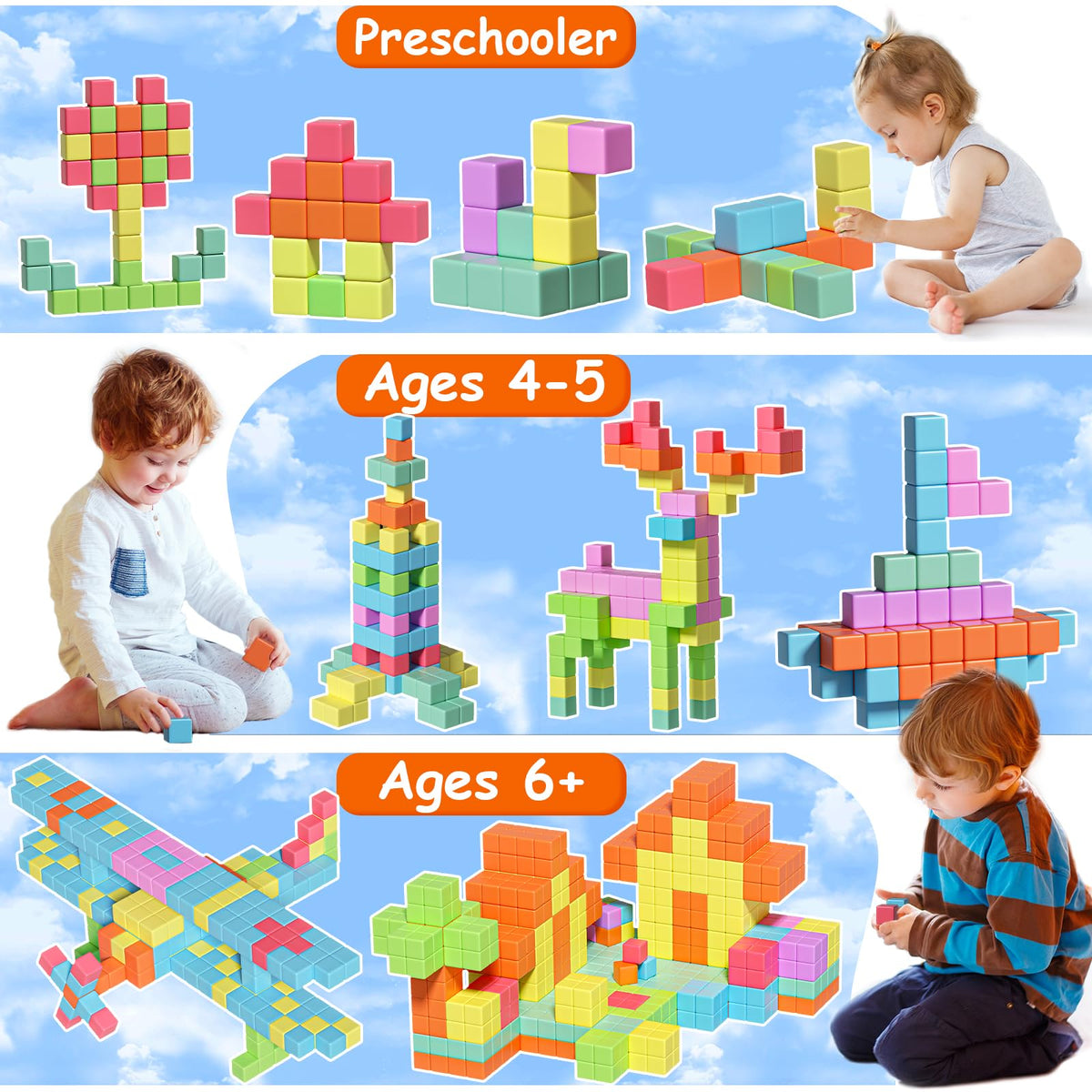 Apluses building booklet included to spark independent construction ideas.