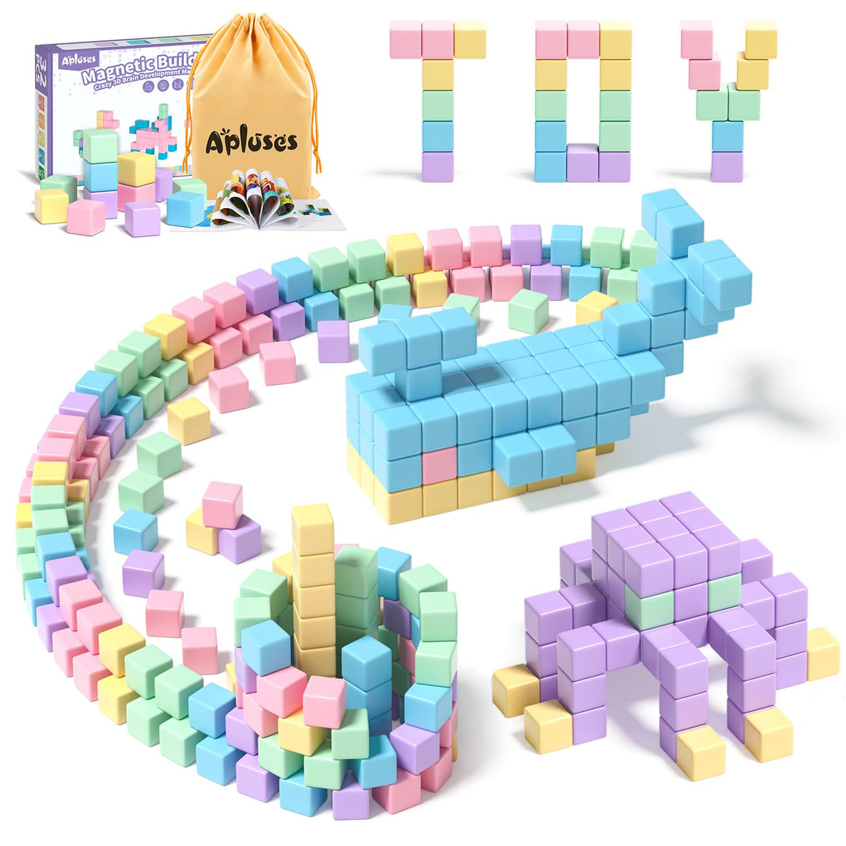 Apluses 32pcs magnetic blocks set for open-ended play and early STEM skills.