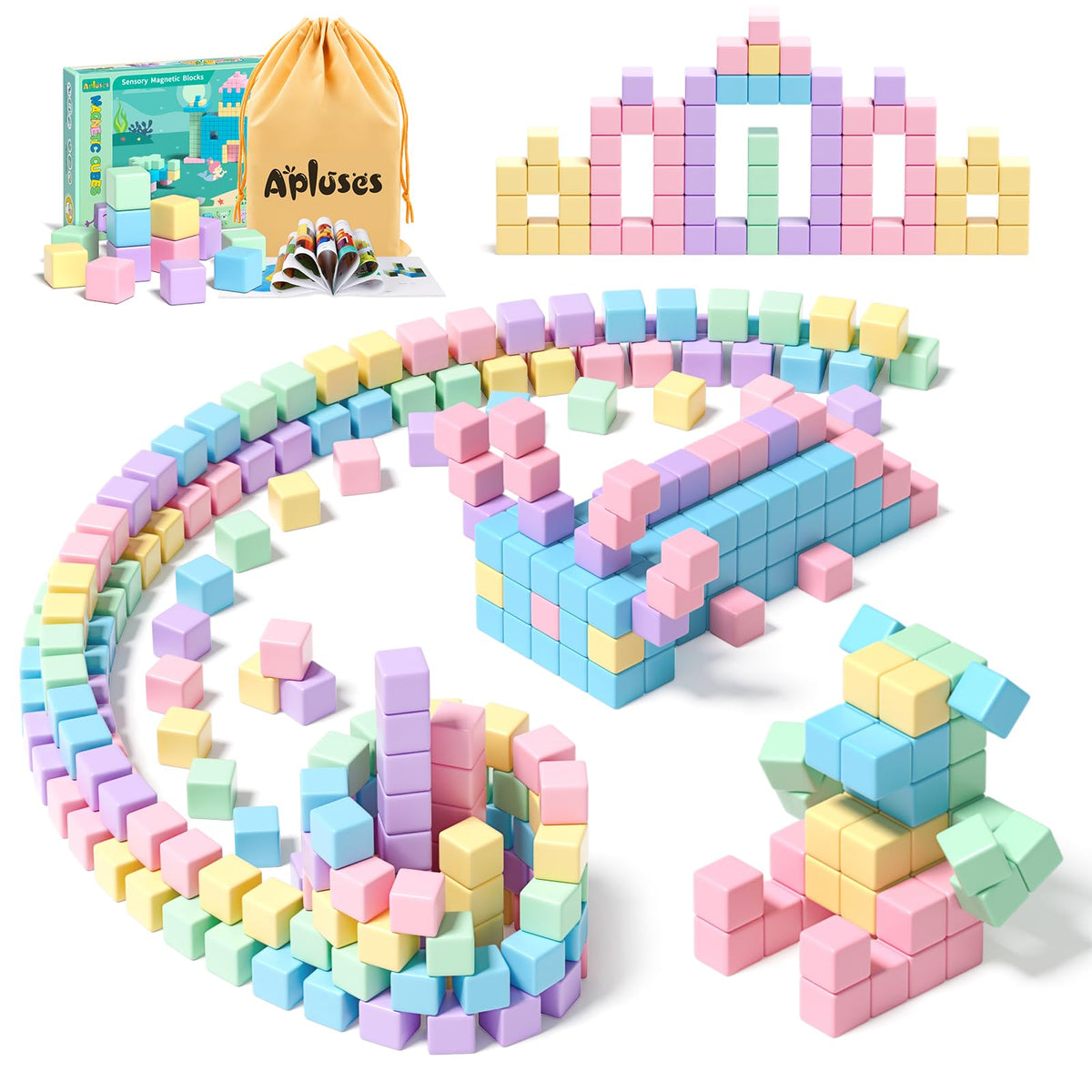 Apluses 45PCS magnetic blocks with storage bag for easy cleanup and organized play.