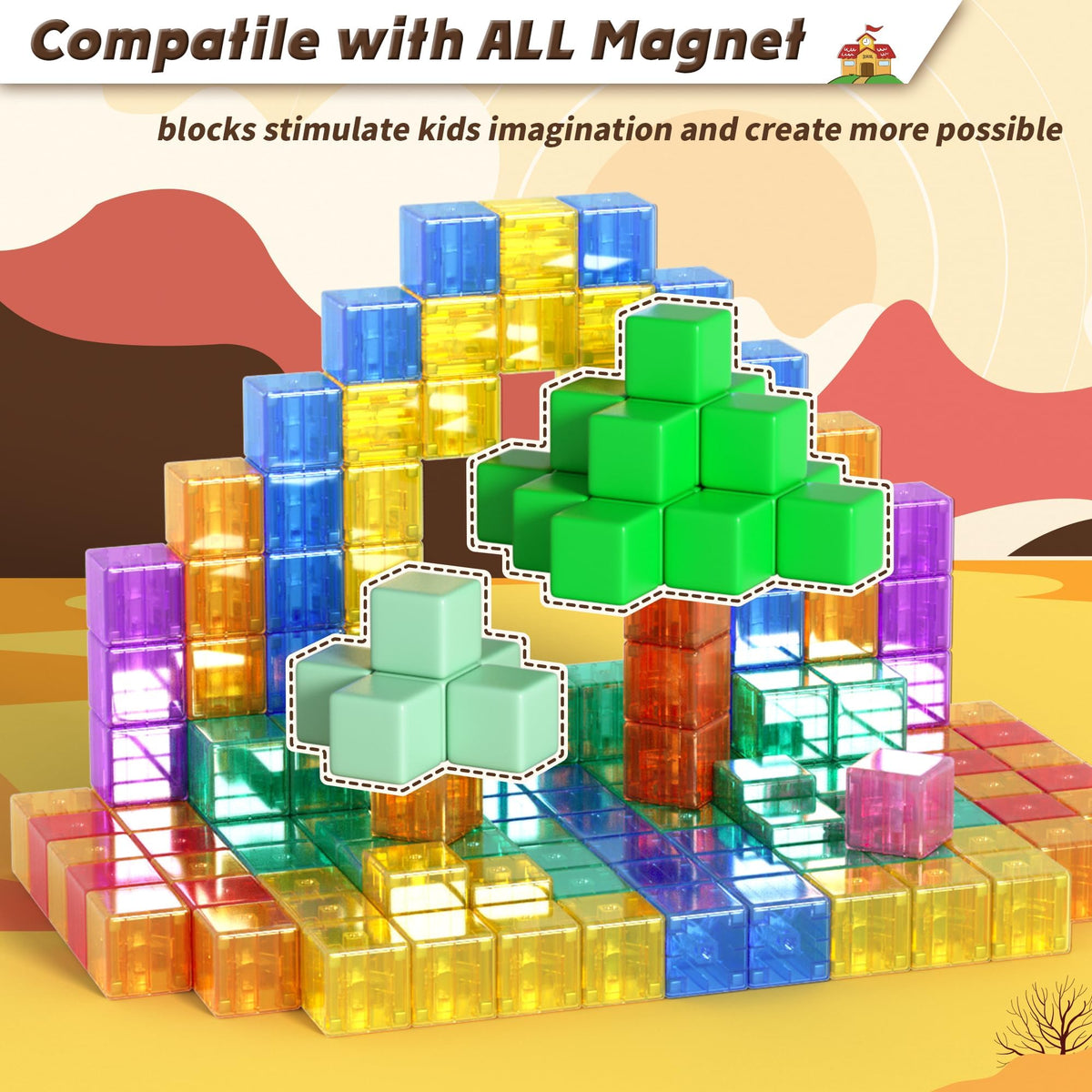Apluses blocks compatible with other magnet sets for expanded play
