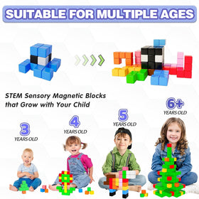 Apluses magnetic blocks being assembled into a tower for early geometry exploration.