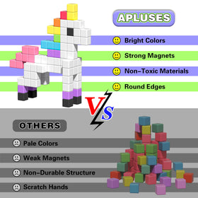 Apluses magnetic blocks form houses and towers for imaginative play.