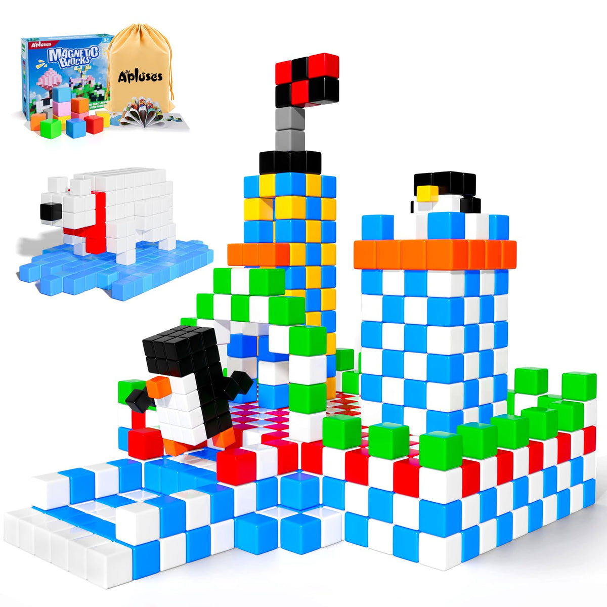 Apluses magnetic blocks in vibrant colors for creative, hands-on play.