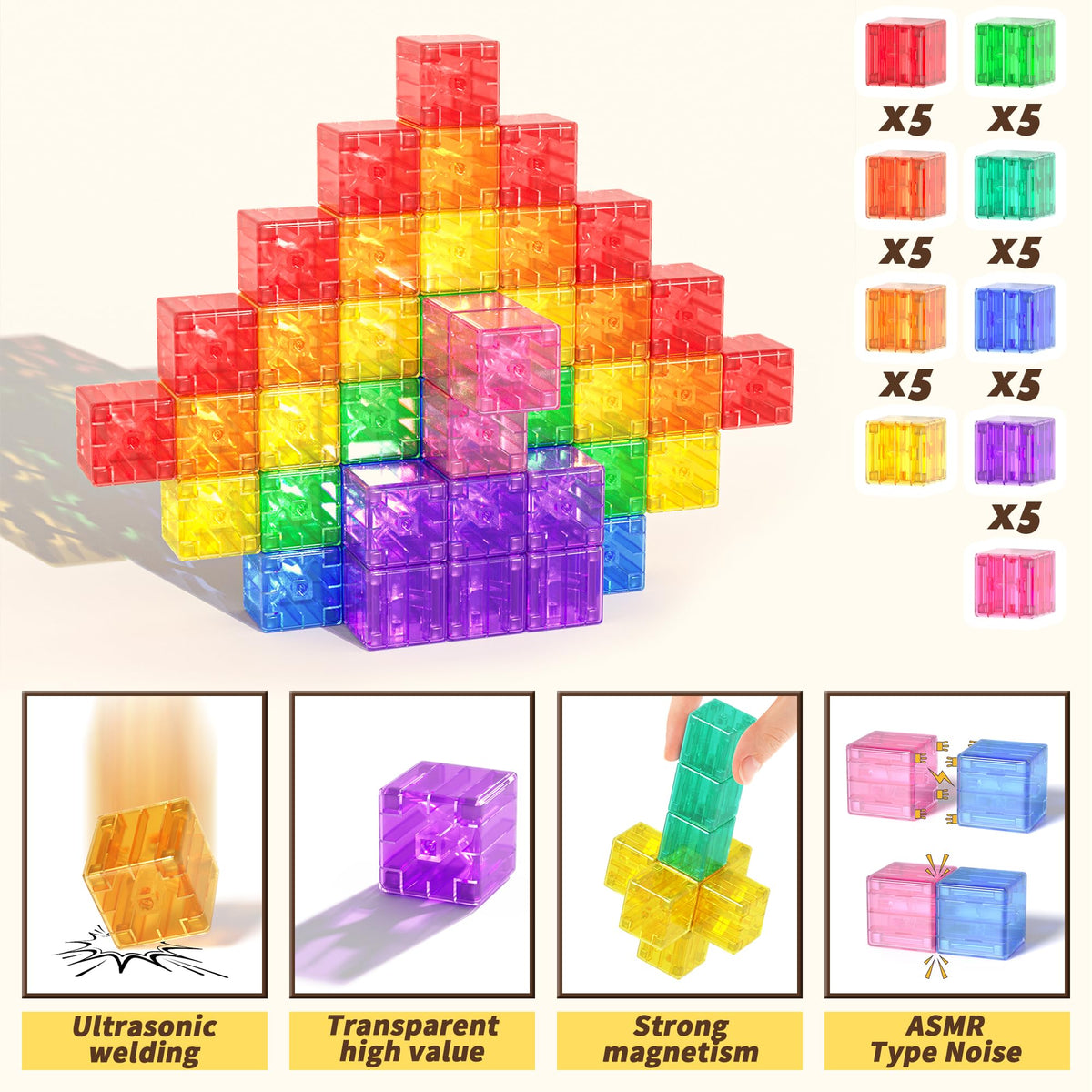 Apluses magnetic blocks with storage bag and idea booklet for organized creative play