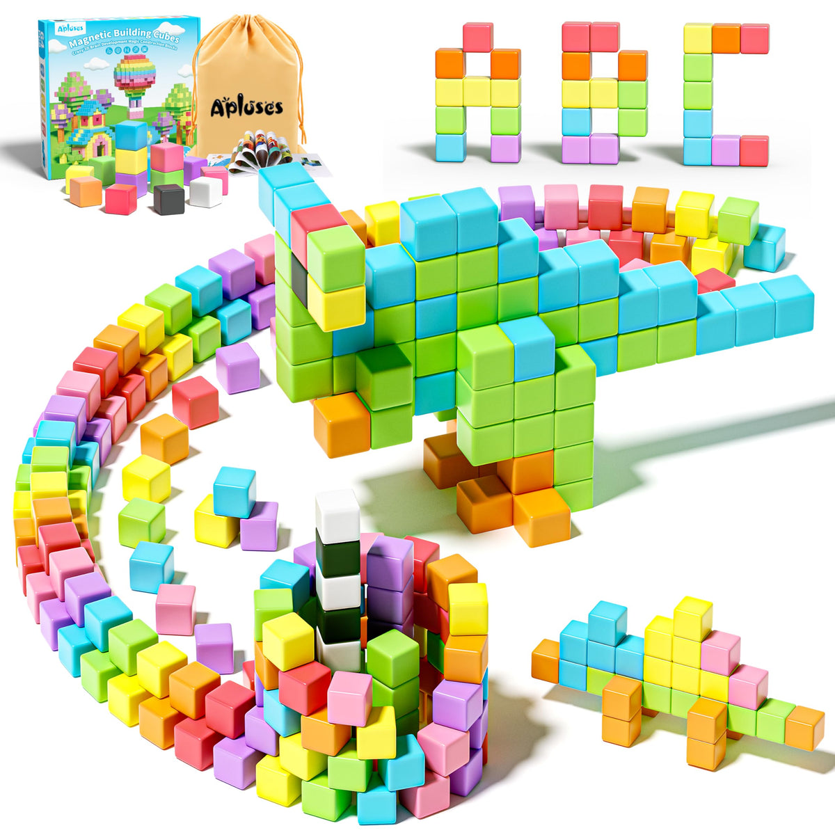Apluses magnetic blocks with storage bag encourage organized, creative play.