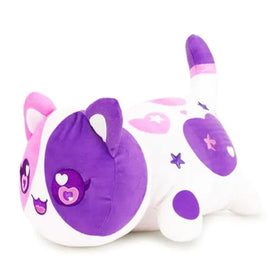 Aplushuman Violet White Cat Plush face close-up showing durable embroidery for cuddling.