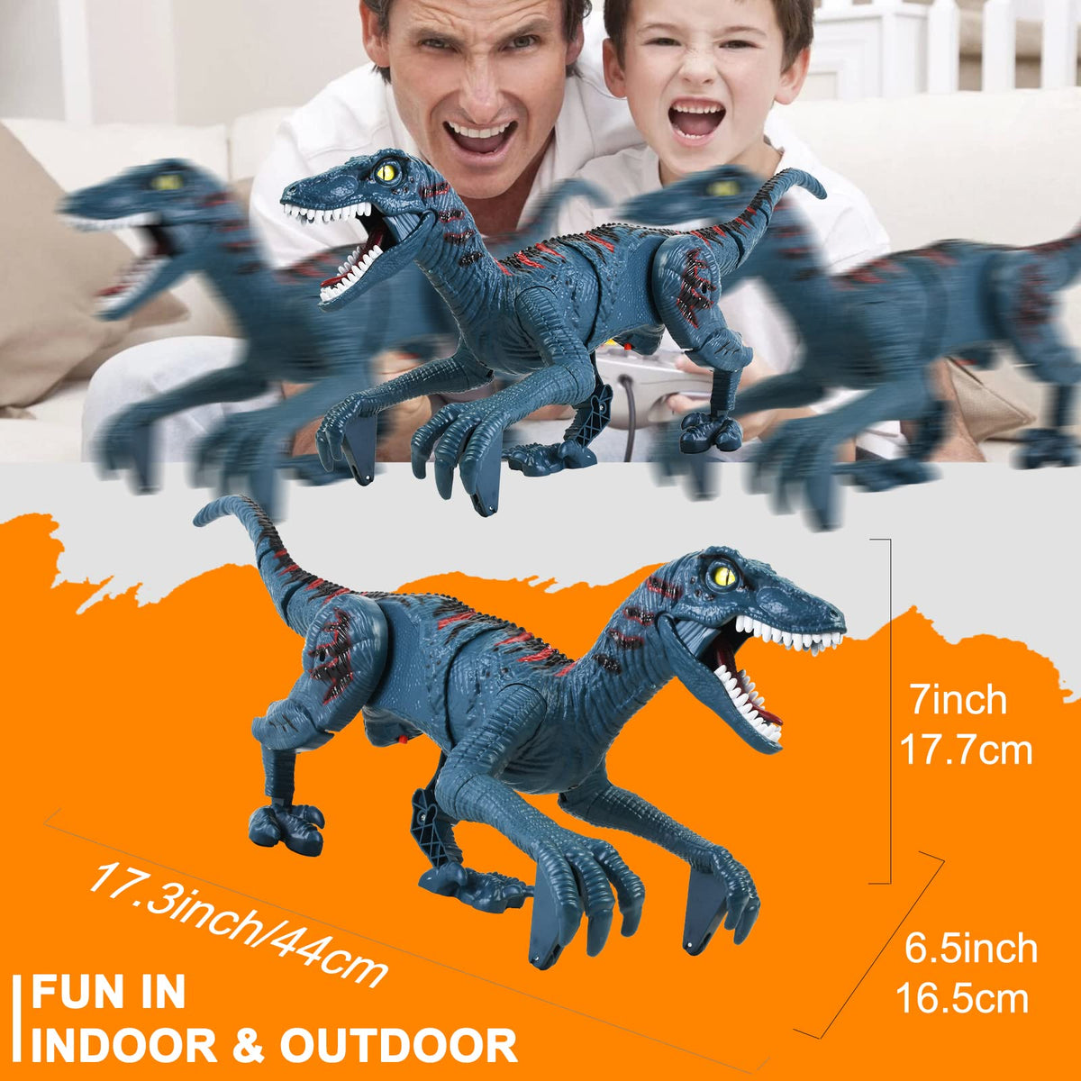 APOBATK velociraptor toy with lights and sounds for immersive play.
