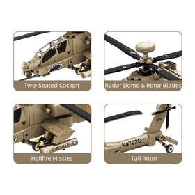 Apostrophe Games AH-64 Apache cockpit shot inviting hands-on construction and exploration.